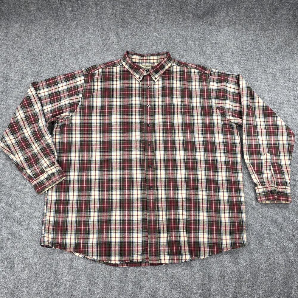 Vintage LL Bean Shirt Mens XXL Red Green Plaid Cotton Flannel Button Down Canada - Picture 2 of 15